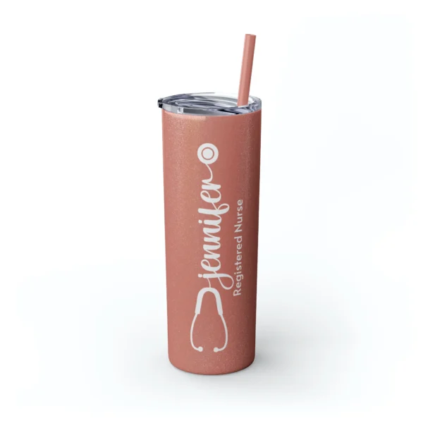 Nurse Skinny Tumbler with Name + Straw